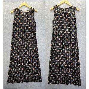 Putumayo Medium Sleeveless Long Midi Dress Geometric Black Rayon Tank Fish Boho‎